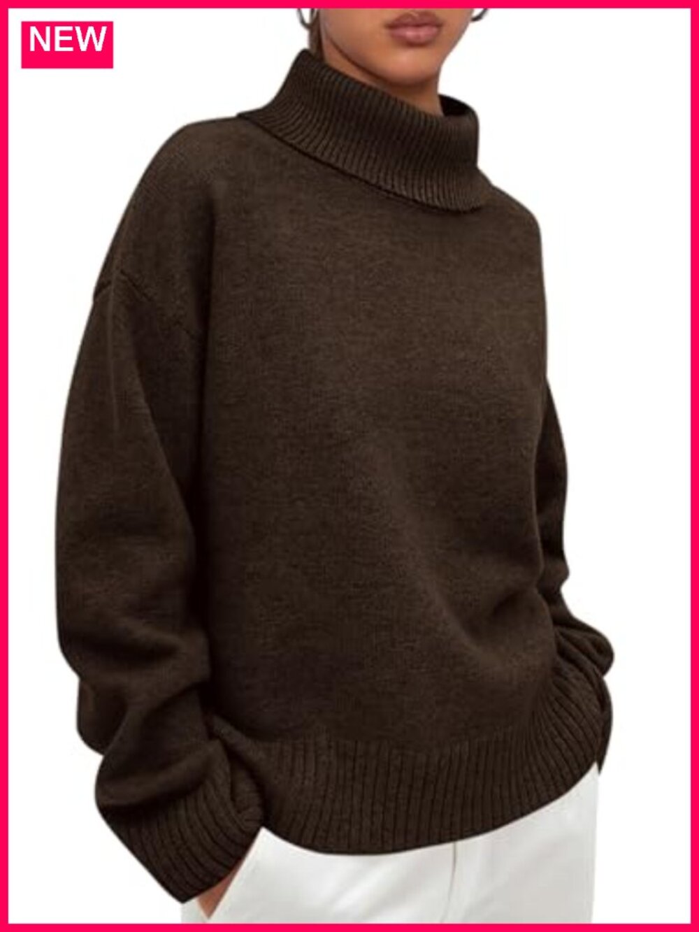 Turtleneck Long Sleeve Chunky Knit Pullover Sweater Loose Fit